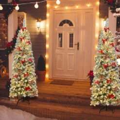 6 Ft. Pre-Lit Pencil Snow Flocked Pencil Artificial Christmas Tree Holiday Decoration 19 6 Ft. Pre-Lit Pencil Snow Flocked Pencil Artificial Christmas Tree Holiday Decoration -Northlight Shop gymax pre lit christmas trees gym06098 31 1000