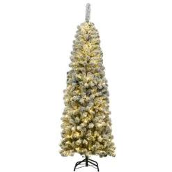 6 Ft. Pre-Lit Pencil Snow Flocked Pencil Artificial Christmas Tree Holiday Decoration