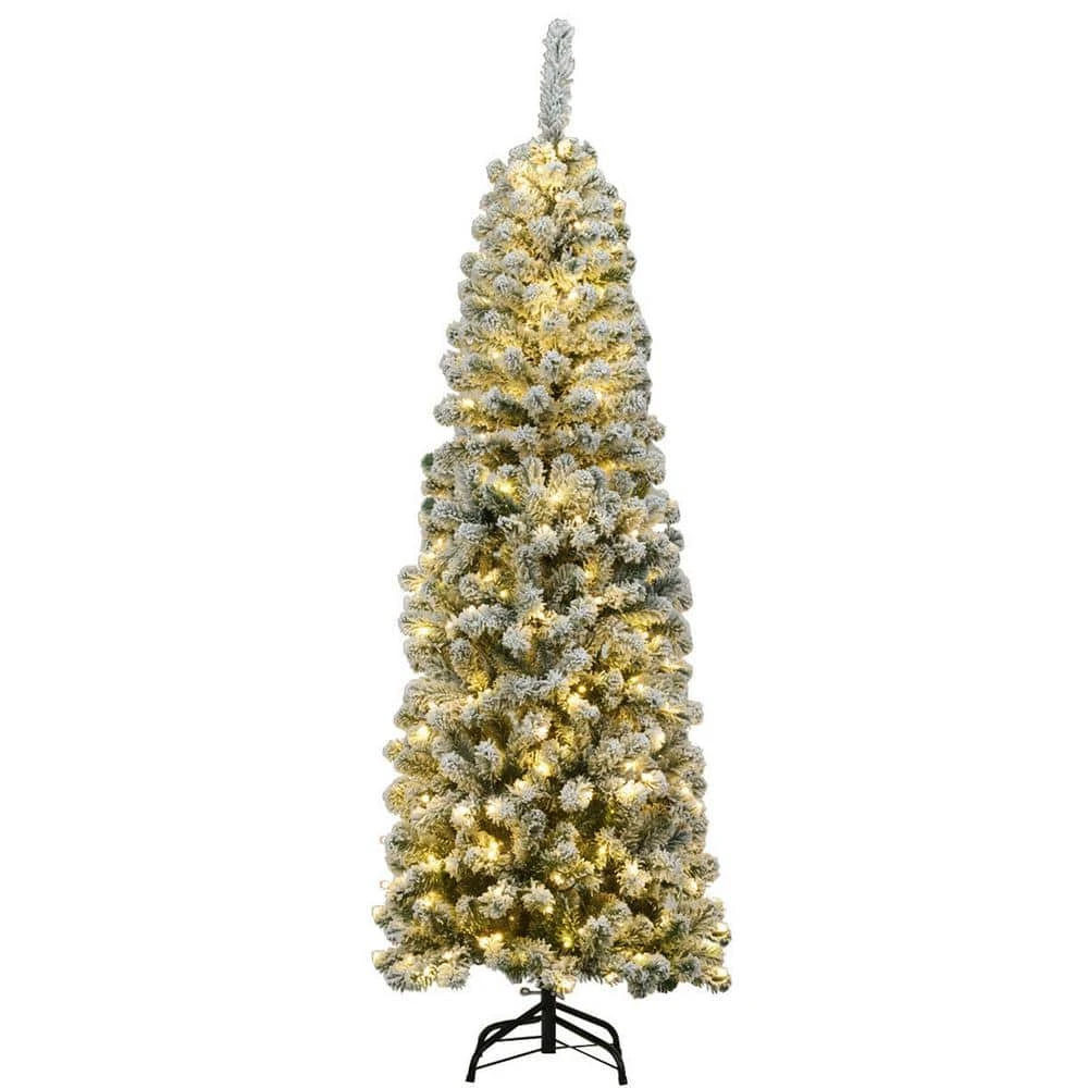 6 Ft. Pre-Lit Pencil Snow Flocked Pencil Artificial Christmas Tree Holiday Decoration 1 6 Ft. Pre-Lit Pencil Snow Flocked Pencil Artificial Christmas Tree Holiday Decoration