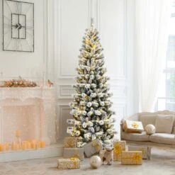 7.5 Ft. Pre-lit Snow Flocked Artificial Christmas Tree With Multi-Color LED Lights -Northlight Shop gymax pre lit christmas trees gym08508 1f 1000