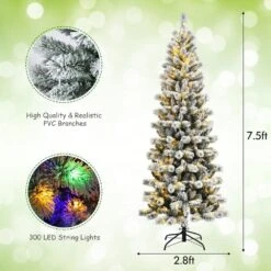 7.5 Ft. Pre-lit Snow Flocked Artificial Christmas Tree With Multi-Color LED Lights -Northlight Shop gymax pre lit christmas trees gym08508 4f 1000