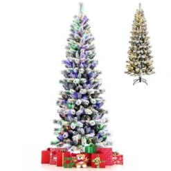 7.5 Ft. Pre-lit Snow Flocked Artificial Christmas Tree With Multi-Color LED Lights -Northlight Shop gymax pre lit christmas trees gym08508 c3 1000