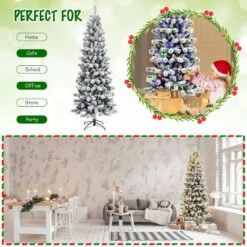 7.5 Ft. Pre-lit Snow Flocked Artificial Christmas Tree With Multi-Color LED Lights -Northlight Shop gymax pre lit christmas trees gym08508 fa 1000