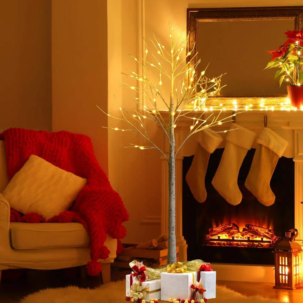 5 Ft. Pre-Lit White Birch Tree Artificial Christmas Tree Twig Birch Tree Christmas Decor 6 5 Ft. Pre-Lit White Birch Tree Artificial Christmas Tree Twig Birch Tree Christmas Decor - Image 6