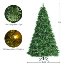 8 Ft. Pre-Lit Artificial Christmas Tree Hinged Xmas Tree With Warm LED Lights -Northlight Shop gymax pre lit christmas trees gym08659 c3 1000
