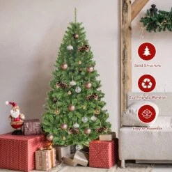 7.5 Ft. Unlit Artificial Christmas Tree Hinged Spruce Xmas Tree With Metal Stand -Northlight Shop gymax unlit christmas trees gym06005 4f 1000