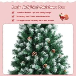 6 Ft. Snow Flocked Artificial Christmas Tree Hinged Xmas Tree With Pine Cones -Northlight Shop gymax unlit christmas trees gym08407 1d 1000