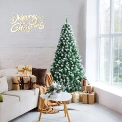 6 Ft. Snow Flocked Artificial Christmas Tree Hinged Xmas Tree With Pine Cones -Northlight Shop gymax unlit christmas trees gym08407 31 1000