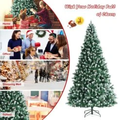 6 Ft. Snow Flocked Artificial Christmas Tree Hinged Xmas Tree With Pine Cones -Northlight Shop gymax unlit christmas trees gym08407 44 1000