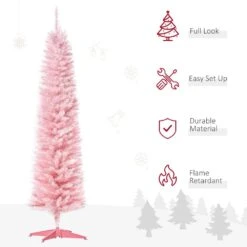 HOMCOM 6 Ft. Artificial Christmas Tree Pencil Tree Holiday Xmas Tree Home Indoor Decoration, Pink -Northlight Shop homcom unlit christmas trees 830 182pk 1f 1000