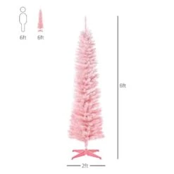 HOMCOM 6 Ft. Artificial Christmas Tree Pencil Tree Holiday Xmas Tree Home Indoor Decoration, Pink -Northlight Shop homcom unlit christmas trees 830 182pk 4f 1000