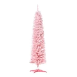 HOMCOM 6 Ft. Artificial Christmas Tree Pencil Tree Holiday Xmas Tree Home Indoor Decoration, Pink