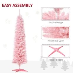 HOMCOM 6 Ft. Artificial Christmas Tree Pencil Tree Holiday Xmas Tree Home Indoor Decoration, Pink -Northlight Shop homcom unlit christmas trees 830 182pk 76 1000