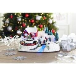 Home Accents Holiday 12.5 In. Animated Musical LED Village With Santa Sleigh -Northlight Shop home accents holiday christmas villages nm x11647fa 4f 1000