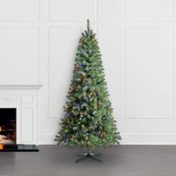 Home Accents Holiday 7 Ft Wesley Long Needle Pine Slim LED Pre-Lit Artificial Christmas Tree With 350 Color Changing Lights -Northlight Shop home accents holiday pre lit christmas trees tg70m3bbkd00 1f 1000
