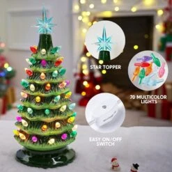 15 In. Ceramic Christmas Tree, Table Top Christmas Tree With Star Topper, Pre-lit Xmas Tree With Multicolored Lights -Northlight Shop joyfy christmas tabletop trees 32099 b 44 1000