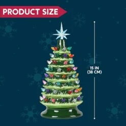 15 In. Ceramic Christmas Tree, Table Top Christmas Tree With Star Topper, Pre-lit Xmas Tree With Multicolored Lights -Northlight Shop joyfy christmas tabletop trees 32099 b 4f 1000
