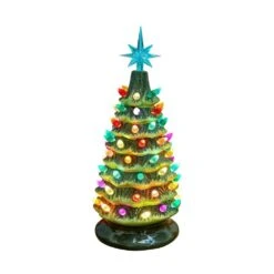 15 In. Ceramic Christmas Tree, Table Top Christmas Tree With Star Topper, Pre-lit Xmas Tree With Multicolored Lights