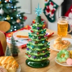 15 In. Ceramic Christmas Tree, Table Top Christmas Tree With Star Topper, Pre-lit Xmas Tree With Multicolored Lights -Northlight Shop joyfy christmas tabletop trees 32099 b 76 1000