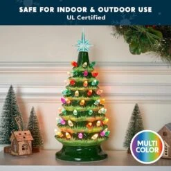 15 In. Ceramic Christmas Tree, Table Top Christmas Tree With Star Topper, Pre-lit Xmas Tree With Multicolored Lights -Northlight Shop joyfy christmas tabletop trees 32099 b fa 1000