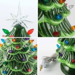 9.7 In. Tall GreenandWhite Ceramic Pre-Lit Tabletop Christmas Tree -Northlight Shop joyin christmas tabletop trees 30021 4f 1000