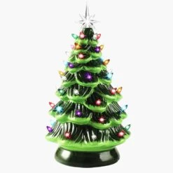 9.7 In. Tall GreenandWhite Ceramic Pre-Lit Tabletop Christmas Tree