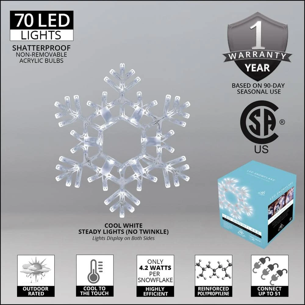 20 In. 70-Light LED Cool White Folding Snowflake Decoration 4 20 In. 70-Light LED Cool White Folding Snowflake Decoration - Image 4