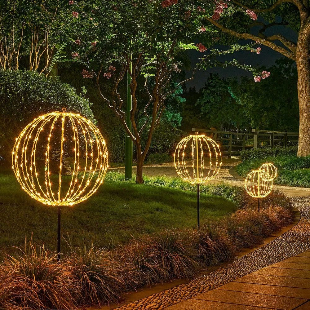 10IN 48LED Light Ball Pathway Lights Brown Sphere Light Fold Flat Metal Frame Indoor Outdoor Waterpro 5 10IN 48LED Light Ball Pathway Lights Brown Sphere Light Fold Flat Metal Frame Indoor Outdoor Waterpro - Image 5