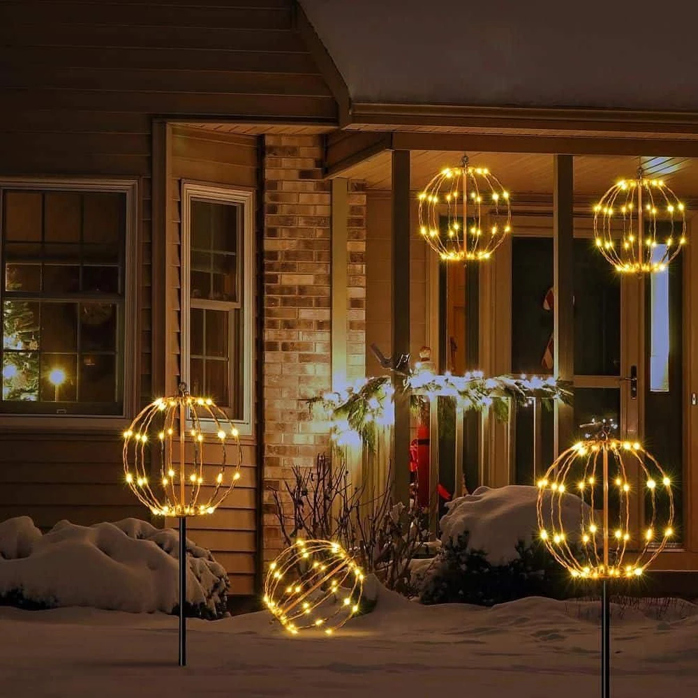 10IN 48LED Light Ball Pathway Lights Brown Sphere Light Fold Flat Metal Frame Indoor Outdoor Waterpro 3 10IN 48LED Light Ball Pathway Lights Brown Sphere Light Fold Flat Metal Frame Indoor Outdoor Waterpro - Image 3