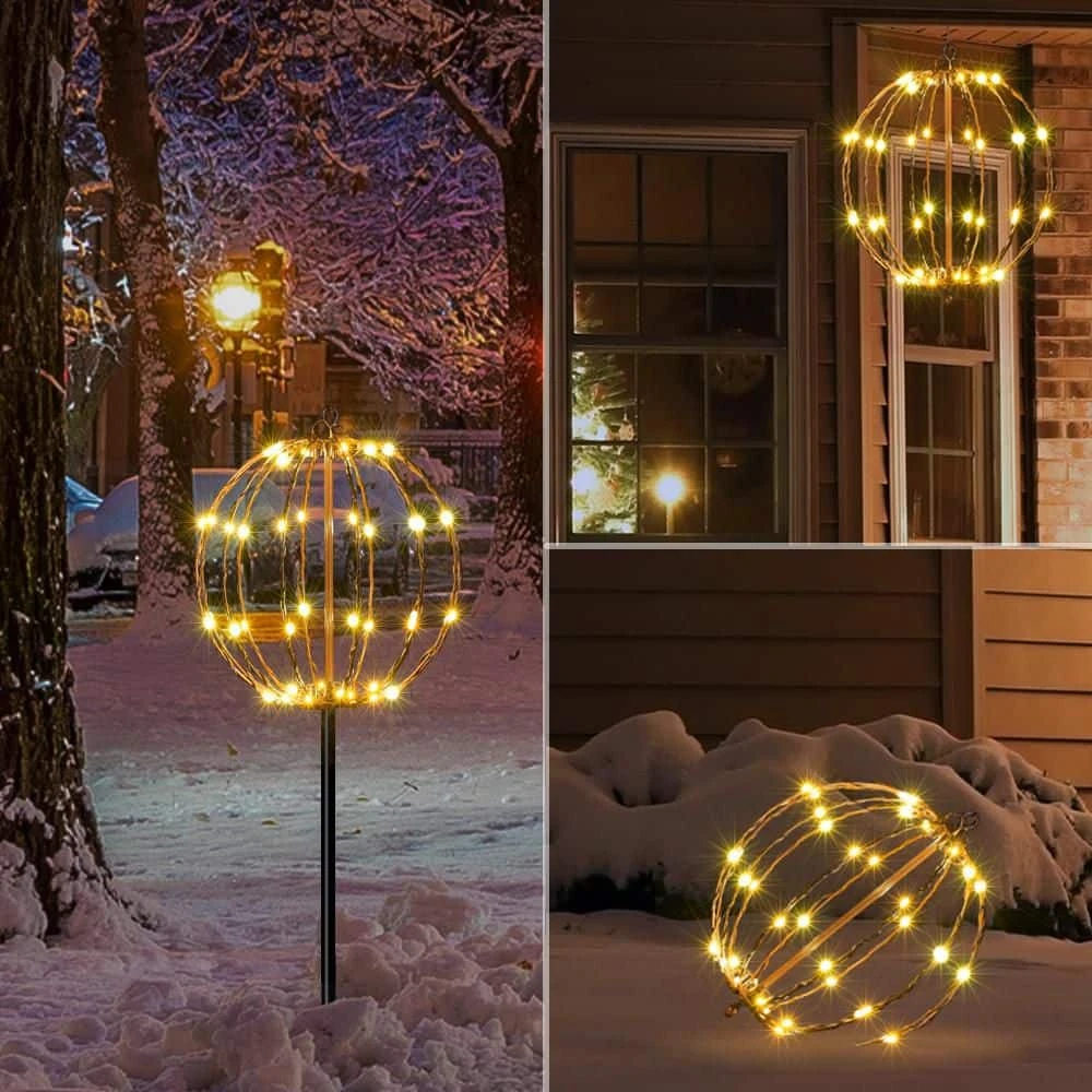 10IN 48LED Light Ball Pathway Lights Brown Sphere Light Fold Flat Metal Frame Indoor Outdoor Waterpro 1 10IN 48LED Light Ball Pathway Lights Brown Sphere Light Fold Flat Metal Frame Indoor Outdoor Waterpro