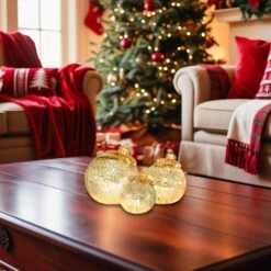 Battery Operated Gold Glass Tabletop Christmas Ornaments-Set Of 3 -Northlight Shop lumabase christmas centerpieces 11703 1f 1000
