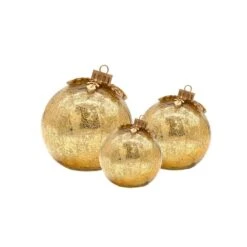 Battery Operated Gold Glass Tabletop Christmas Ornaments-Set Of 3