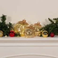 Battery Operated Gold Glass Tabletop Christmas Ornaments-Set Of 3 -Northlight Shop lumabase christmas centerpieces 11703 76 1000