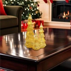 13 In. Battery Operated Gold Trees-Set Of 3 -Northlight Shop lumabase christmas centerpieces 12003 44 1000