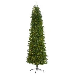 8 Ft. Pre-Lit Slim Green Mountain Pine Artificial Christmas Tree With 400 Clear LED Lights