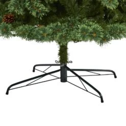 9 Ft. Pre-Lit White Mountain Pine Artificial Christmas Tree With 650 Clear LED Lights And Pine Cones -Northlight Shop nearly natural pre lit christmas trees t1643 1f 1000