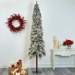9 Ft. Flocked Grand Alpine Artificial Christmas Tree With 600 Clear Lights And 1183 Bendable Branches On Natural Trunk -Northlight Shop nearly natural pre lit christmas trees t1956 31 1000