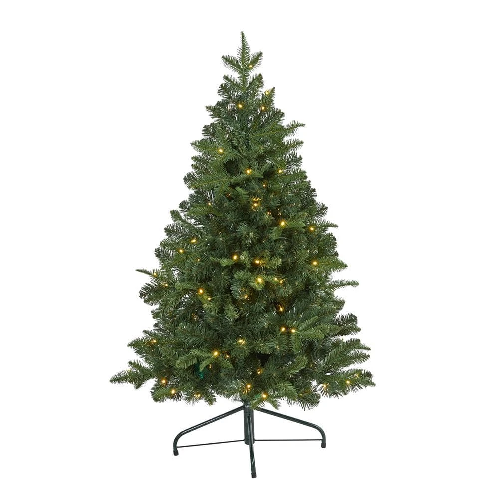 4 Ft. Green Pre-Lit LED Grand Teton Spruce Flat Back Artificial Christmas Tree With 90 Clear Lights 1 4 Ft. Green Pre-Lit LED Grand Teton Spruce Flat Back Artificial Christmas Tree With 90 Clear Lights