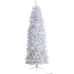 7 Ft. White Pre-Lit LED Slim Artificial Christmas Tree With 300 Warm White Lights -Northlight Shop nearly natural pre lit christmas trees t3361 4f 1000