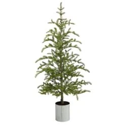 5.5 Ft. Pre-Lit Pine Artificial Christmas Tree In Decorative Planter With 150 Lights -Northlight Shop nearly natural pre lit christmas trees t3395 4f 1000