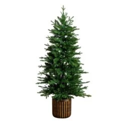 4.5 Ft. Pre-Lit Artificial Christmas Tree In Decorative Planter With 60-Clear LED Lights -Northlight Shop nearly natural pre lit christmas trees t5390 4f 1000