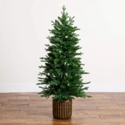 4.5 Ft. Pre-Lit Artificial Christmas Tree In Decorative Planter With 60-Clear LED Lights -Northlight Shop nearly natural pre lit christmas trees t5390 66 1000