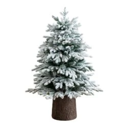 4 Ft. Pre-Lit Artificial Flocked Christmas Tree With 100-Warm White LED Lights In Decorative Trunk Planter -Northlight Shop nearly natural pre lit christmas trees t5405 4f 1000