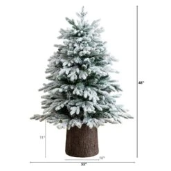 4 Ft. Pre-Lit Artificial Flocked Christmas Tree With 100-Warm White LED Lights In Decorative Trunk Planter -Northlight Shop nearly natural pre lit christmas trees t5405 c3 1000