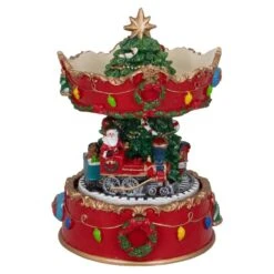 Northlight 6 In. Red And Gold Musical Santa On Train Christmas Carousel Music Box