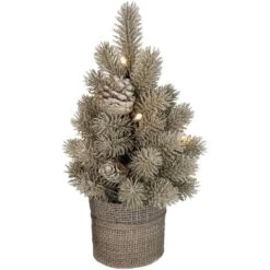 Northlight 12 In. LED Pre-lit Gold Metallic Glitter Artificial Christmas Tree With Burlap Base - Clear Lights -Northlight Shop northlight christmas centerpieces 34315181 4f 1000