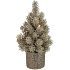 Northlight 12 In. LED Pre-lit Gold Metallic Glitter Artificial Christmas Tree With Burlap Base - Clear Lights