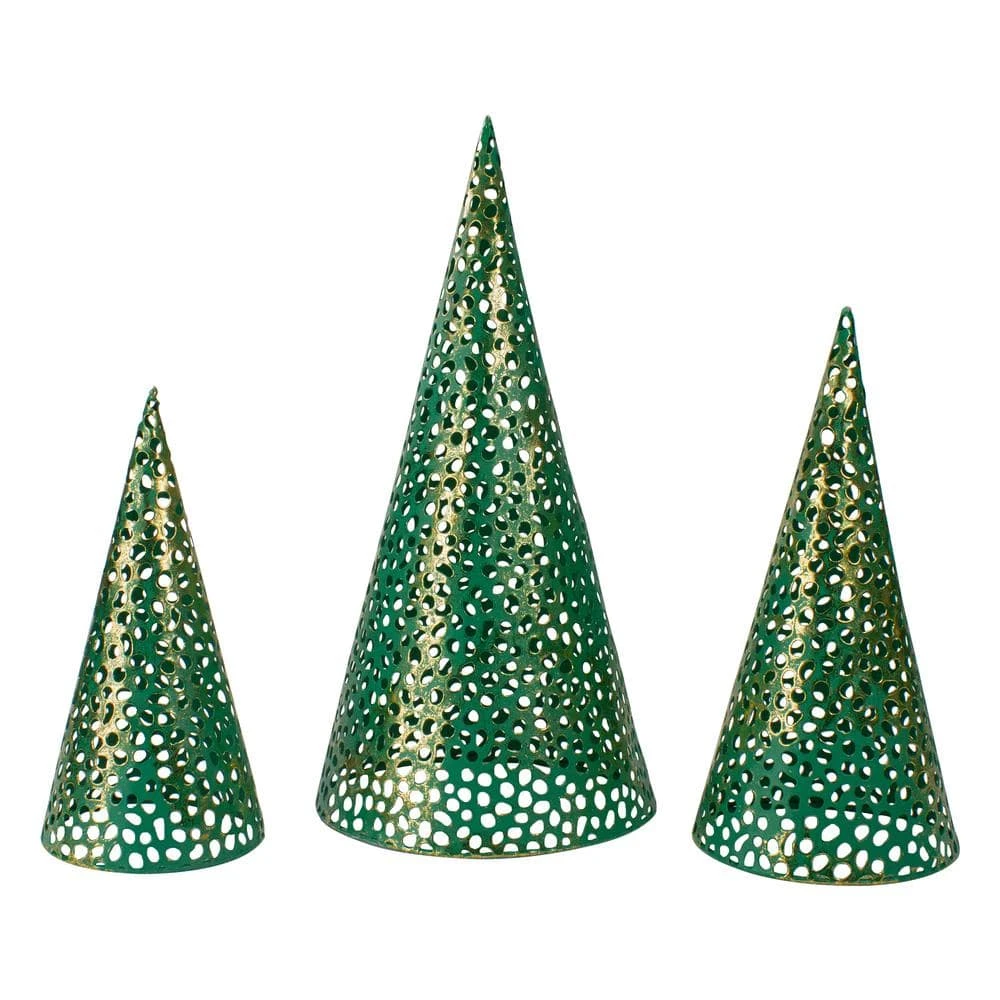 Northlight Set Of 3 Green And Gold Christmas Tabletop Cone Trees 16 In. 1 Northlight Set Of 3 Green And Gold Christmas Tabletop Cone Trees 16 In.