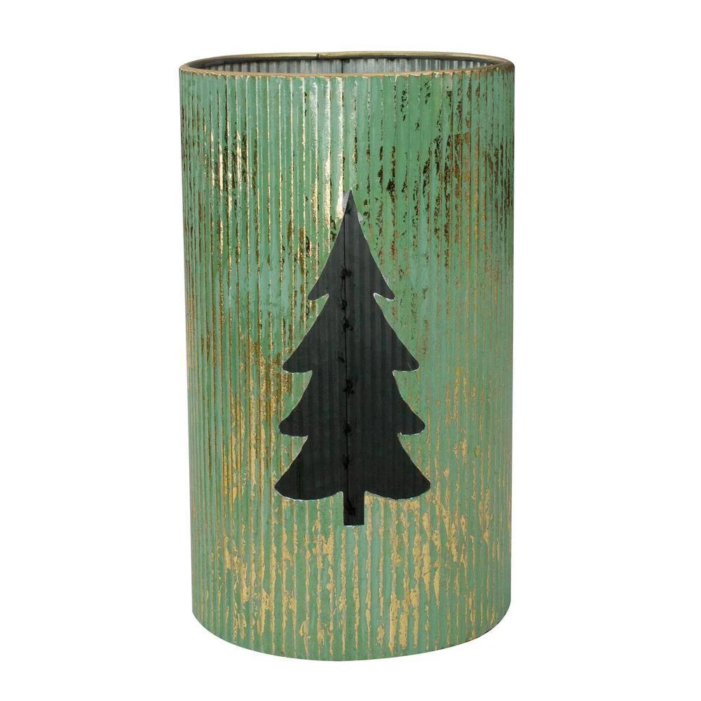 Northlight Set Of 2 Rustic Green And Gold Christmas Tree Tabletop Lanterns 12 In. 3 Northlight Set Of 2 Rustic Green And Gold Christmas Tree Tabletop Lanterns 12 In. - Image 3