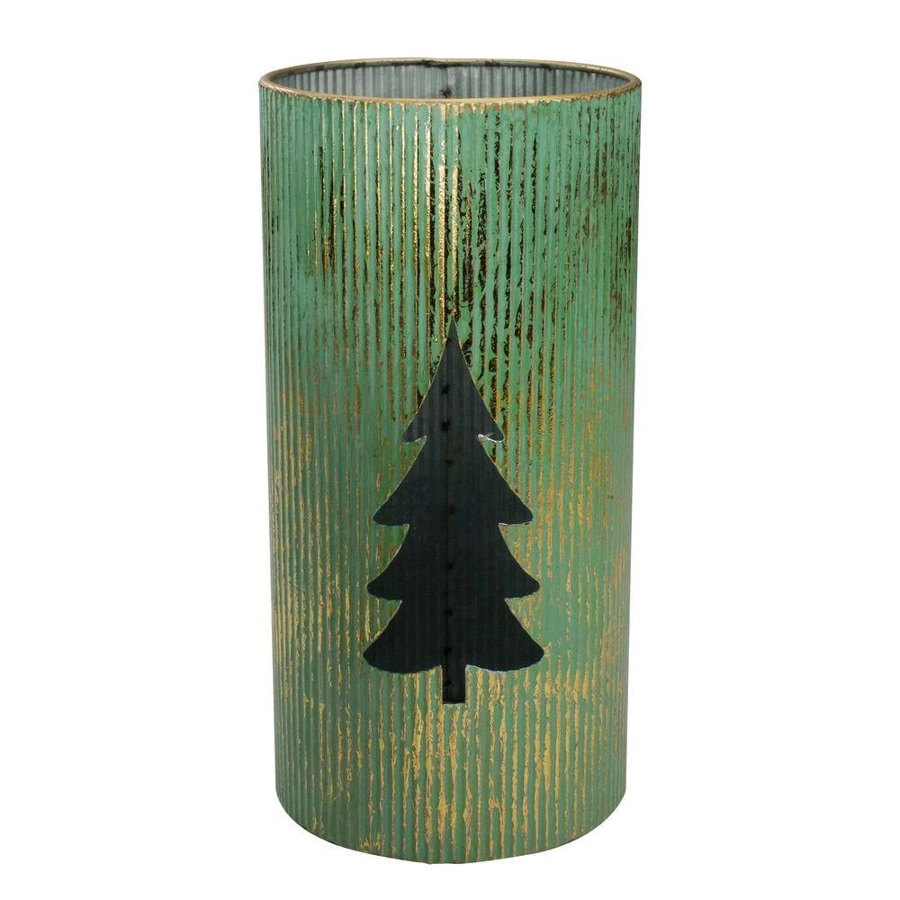 Northlight Set Of 2 Rustic Green And Gold Christmas Tree Tabletop Lanterns 12 In. 2 Northlight Set Of 2 Rustic Green And Gold Christmas Tree Tabletop Lanterns 12 In. - Image 2